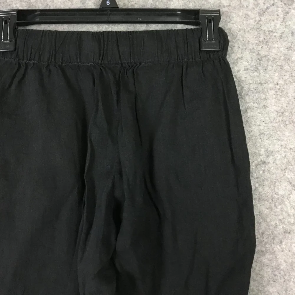 Babaton Pants XXS Linen Black Straight Crop Mid Rise Casual Drawcord Artizia